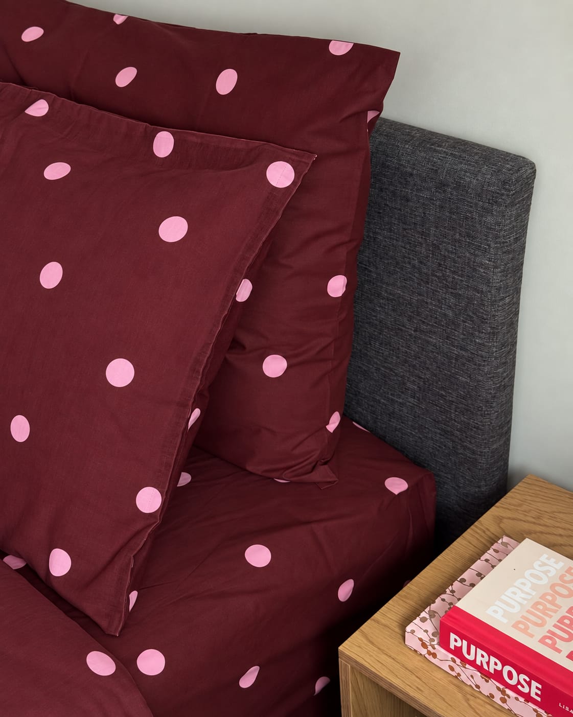 Burgundy Polkadot 3 PC Bedsheet set