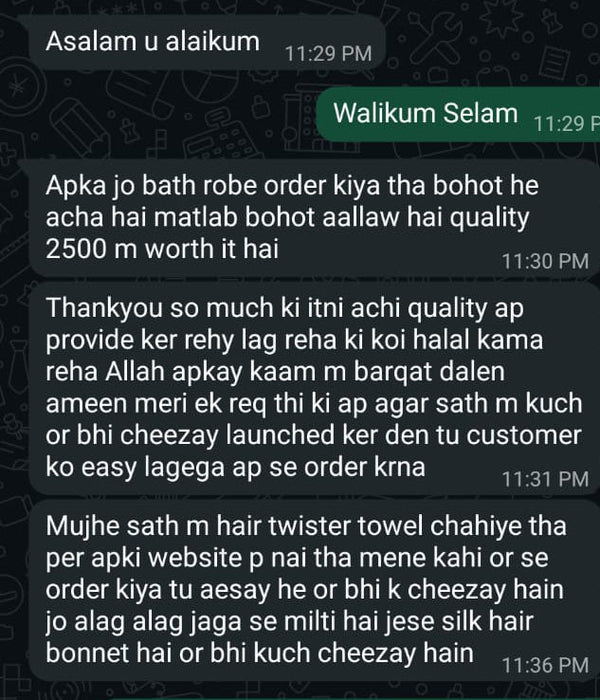 Customer message on WhatsApp