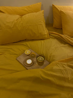 Solid Mango Yellow-3 PC Bedsheet set